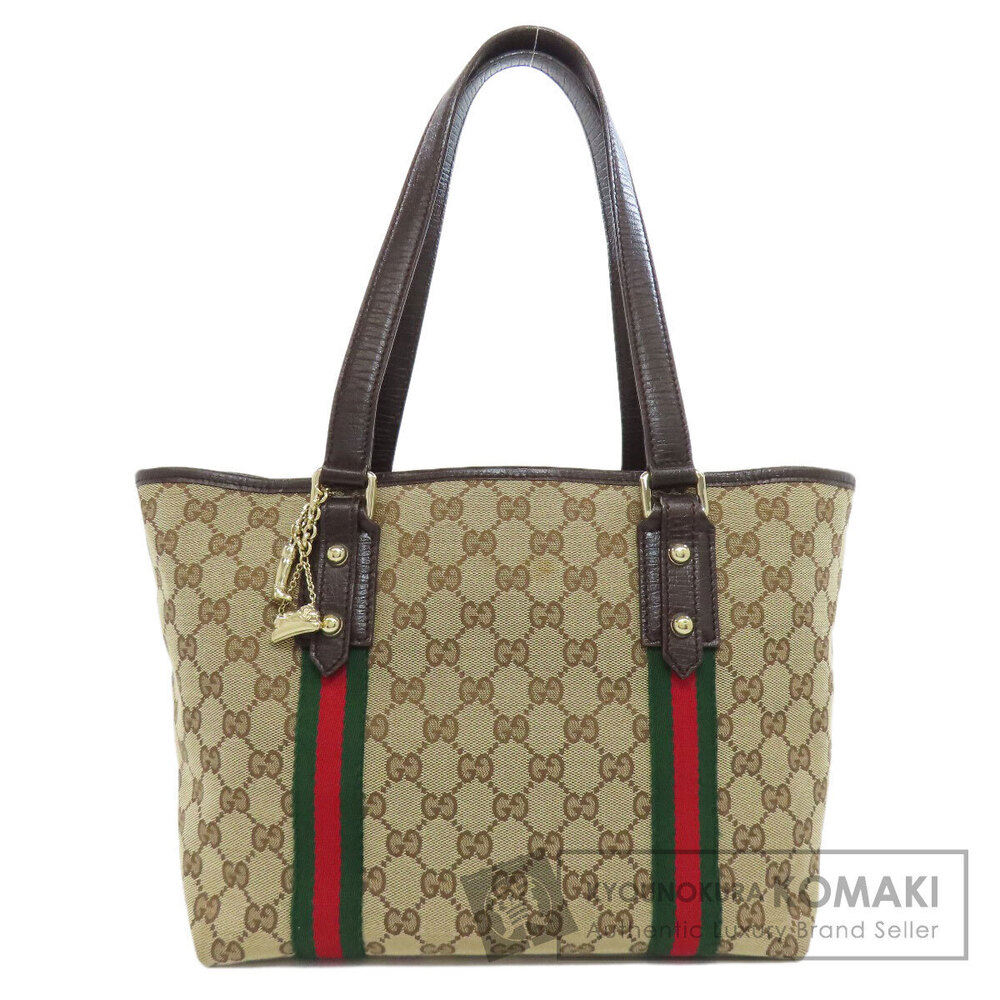 Gucci GG Canvas Sherry Line Tote Bag web Brown